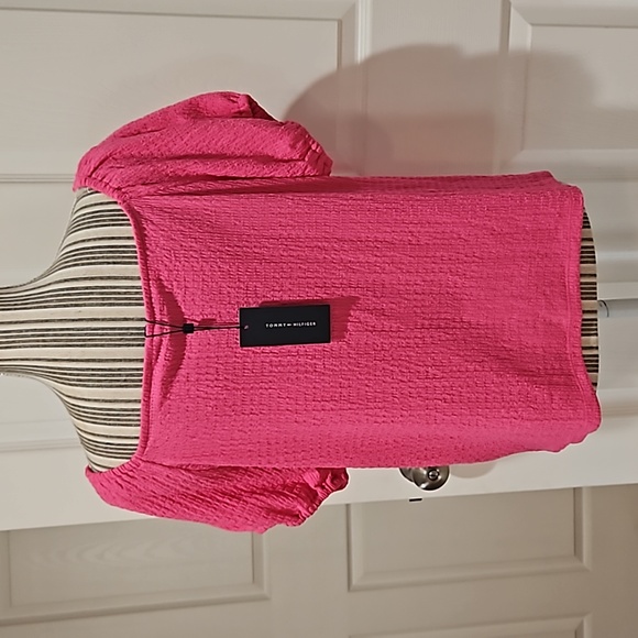Tommy Hilfiger Women Pink Short Puff sleeve Button Down Front Top Blouse Size XL - Picture 4 of 10